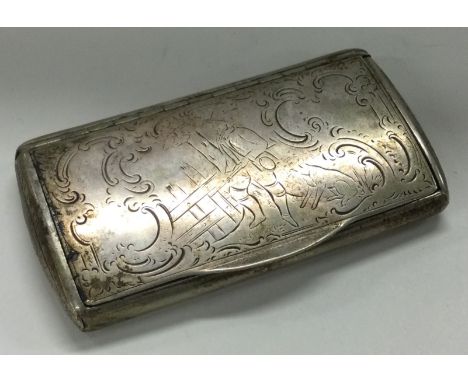 An 18th Century Austrian silver snuff box depicting a scene of a man to front. Marked to interior. Approx. 67 grams. Est. £10