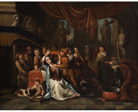 Dutch school; second half of the 17th century."Banquet".Oil on canvas. Relined.Presents repainting and restorations.It has a 