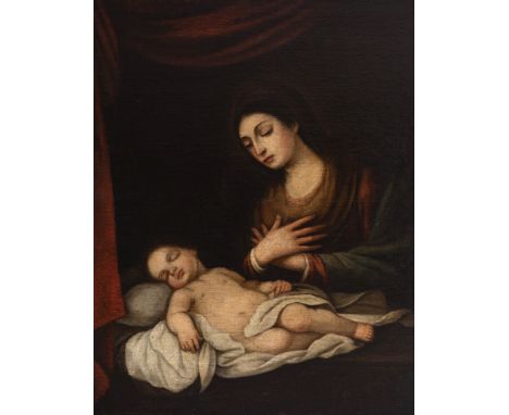 Granada School of the second half of the seventeenth century. "Virgin and Child". Oil on canvas. Size: 100 x 76 cm; 120 x 96 
