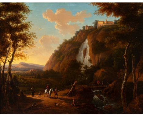 French or Italian school of the early eighteenth century. "Landscape with figures". Oil on canvas. Re-framed. With frame of t