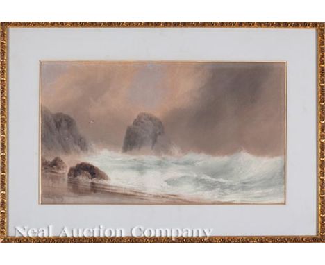 George Lothian Hall (British, 1825-1888), "Rocky Coastal Scenes", 1879, 2 watercolors on paper, signed and dated lower right 