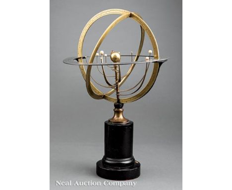 Empire Brass Copernican Armillary Sphere, early 19th c., bands engraved in French, showing the signs of the Zodiac, solstice 