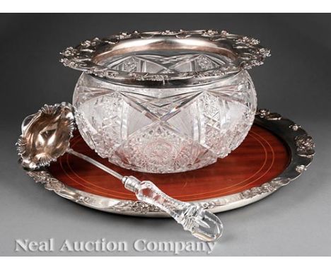 American Brilliant Period Cut Glass and Sterling Silver Mounted Punch Bowl, Shreve & Co., San Francisco, late 19th/early 20th