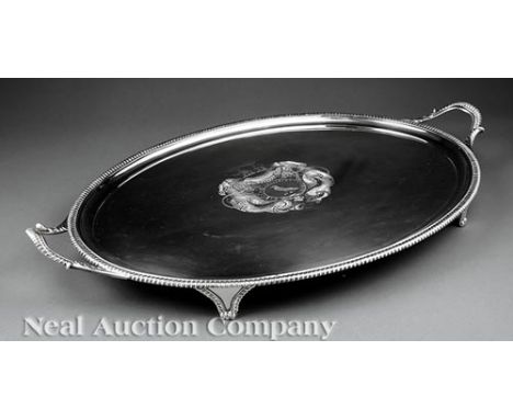 George III Sterling Silver Serving Tray, London, 1804, Thomas Hannam & John Crouch II, wc. 1799-1805, reg. 1799, with engrave