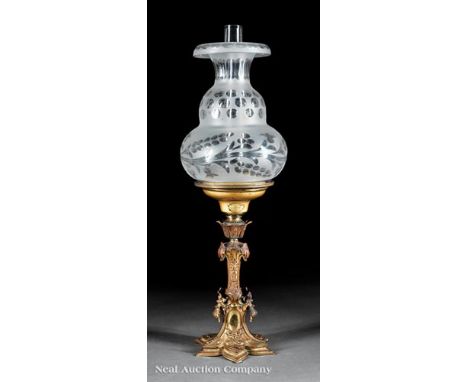 American Gilt Bronze Solar Lamp, c. 1850, marked "Cornelius & Co. / Philad. / July 24th. 1849 / Patent / April 1st. 1843", fo