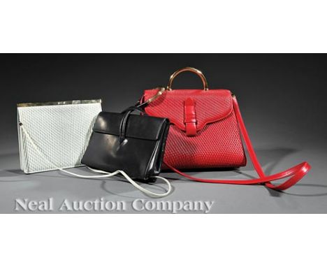 Two Judith Leiber Pleated Leather Handbags, both with gold hardware, "Judith Leiber" placards inside and detachable toggle-st