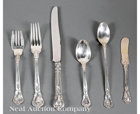 Partial Set of Gorham "Chantilly" Pattern Sterling Silver Flatware, pat. 1895, incl. 6 forks, l. 7 3/8 in., 6 knives, l. 9 1/