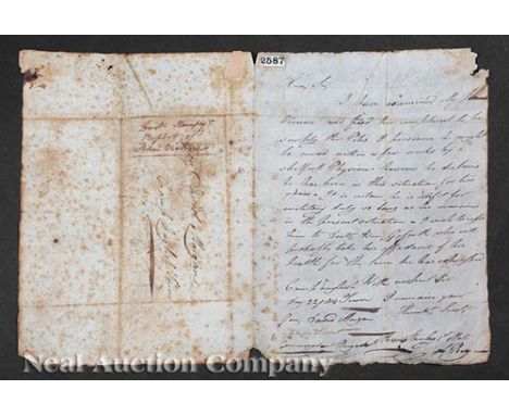 [Battle of New Orleans], incl. autographed letter signed M. Stanley, 1st Mate of Gen. David B. Morgan, Dec. 22, 1814, request