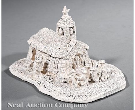 Steele Burden (American/Louisiana, 1900-1995), "Sunday at Church", white crackle glazed ceramic, signed and titled on undersi