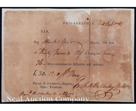 [Continental Congress/ Philadelphia Assembly], 2 partial printed documents, salary voucher for John Balstone for attendance i