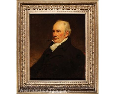 John Jackson (British, 1778-1831), "Portrait of a Gentleman", oil on canvas, unsigned, handwritten label en verso, 30 in. x 2