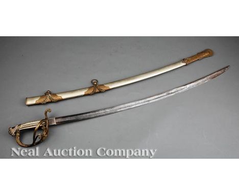 Confederate Presentation Model 1840 US Cavalry Officer's Sword and Scabbard, mid-19th c., blade marked "Clauberg/Solingen", n