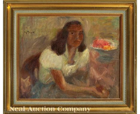 Charles Richards (American/New Orleans, 1906-1992), "Portrait of a Woman in a White Blouse", oil on canvas, signed upper left