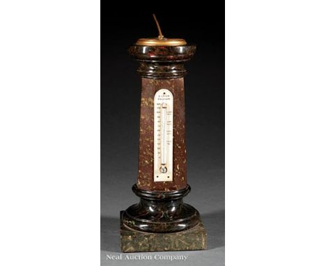 William IV Marble Sundial and Thermometer, 19th c., thermometer scale signed "Carver/Falmouth", the sundial fitted with a com