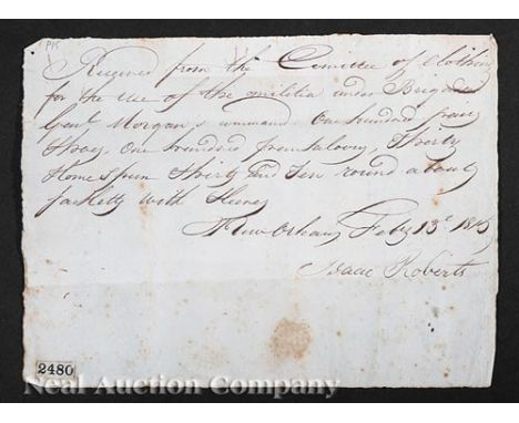 [Battle of New Orleans], 4 Camp Morgan manuscripts, incl. "Report of Strength of Troops at Camp Morgan", Jan. 17, 1815, 7 1/2
