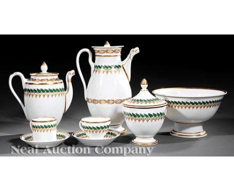 Paris Porcelain Partial Coffee and Tea Service, early 19th c., incl. coffee pot, teapot, sucrier, fruit bowl, 4 coffee cups, 