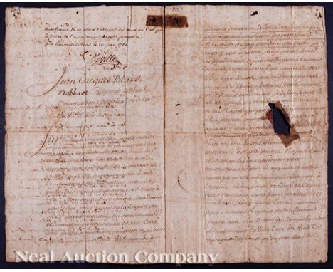 [Louisiana Governor Signed Documents], incl. autograph letter signed Antonio de Ulloa, regarding a book of observations made 