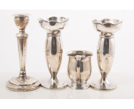 Small silver christening mug, William Neale Ltd, Birmingham, 1924, scrolled handle, stepped circular base, 7.5cm; silver cand