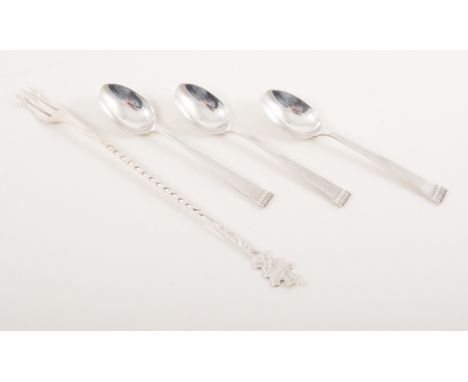 Collection of silver flatware, five coffee spoons, pickle fork, small  ladle, three salt spoons and a mustard spoon, total we