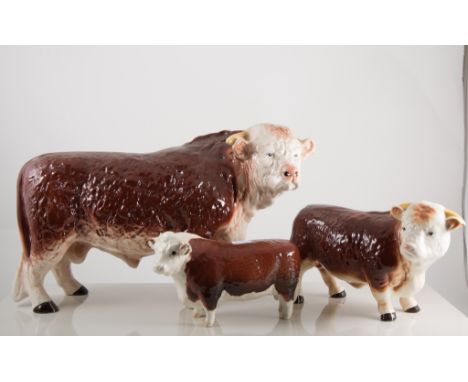 Large Melba pottery model of a bull, 40cm wide 26cm tall, Beswick "Champion of Champions" bull, no.1363B, 12cm tall, and simi