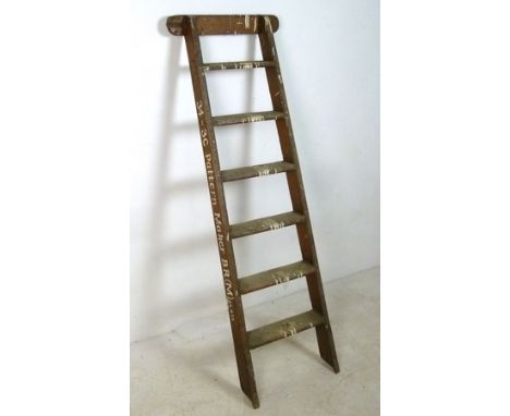 British Rail wooden step ladder stamped 34-3C Pattern Makers, BR Midland 24973, LNWR, 51 by 151cm.