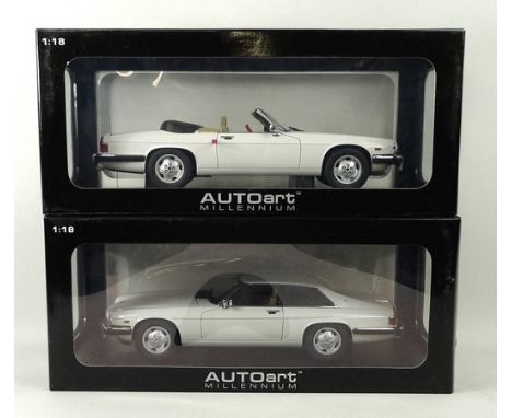 An Auto Art Millennium model of a Jaguar XJ-S, and another of a Jaguar XJ-S Coupe, both in white, scale 1:18 mint and boxed. 