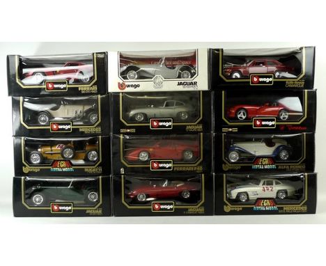 A quantity of Burago die cast models, scale 1:18, mint and boxed, comprising; a Ferrari F40 (1987), Dodge Viper RT/10, Rolls-