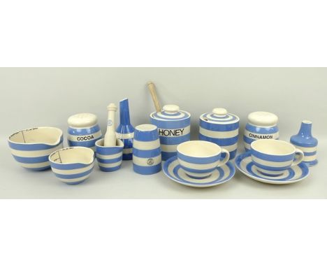 A quantity of T G Green, special edition, blue banded Cornish ware, comprising; honey pot and cover, cinnamon, cocoa and pepp