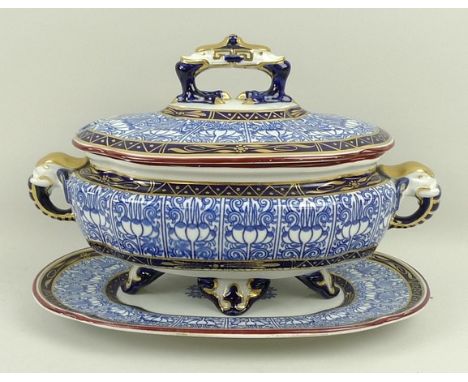 A Royal Worcester porcelain part dinner service, late 19th century, decorated in the 'Lily' pattern, comprising; five graduat