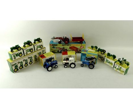 A Dinky Toys David Brown Tractor and a Leyland 384 Tractor, a Corgi Toys Ford 5000 Super Major Tractor and a Gift Set 9 conta