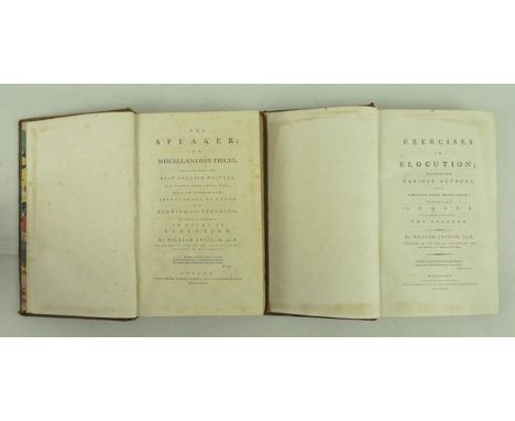 William Enfield; The Speaker: or Miscellaneous Pieces, and Exercises in Elocution, 2 vols, 8vo, calf, published by Joseph Joh