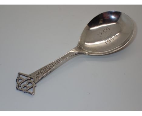 Commemorative hallmarked silver caddy spoon for BP 1854 1954