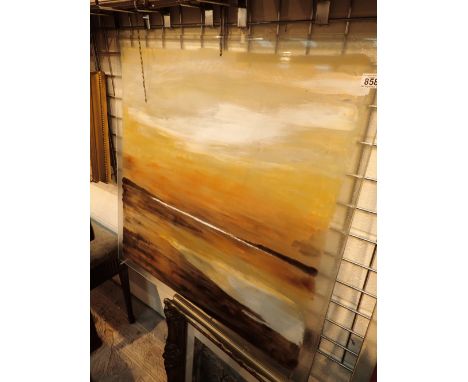 Large original painting on glass of beach scene signed K Chesterton 90 x 86 cm