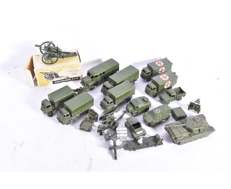 Post-war Diecast Military Vehicles, an unboxed/playworn collection of vintage military vehicles mainly Dinky and a boxed Brit