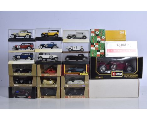 Modern Diecast Pre-war Cars, a boxed/cased collection of mainly private vehicles, comprises Burago 1:18 scale 3014 1931 Alfa 