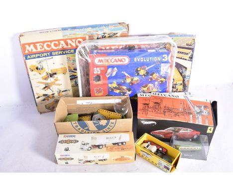 Meccano HotWheels and Vanguards Models, Meccano boxes No 4 Airport Service Set and No 3 Highway Vehicles Set, both boxes near