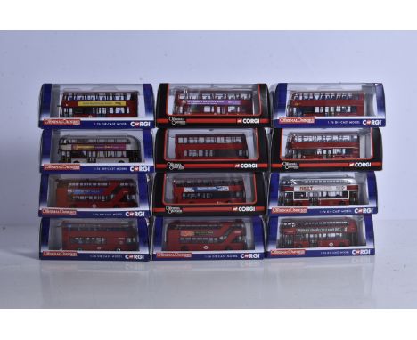 Corgi Original Omnibus Modern London Buses, a cased group all with card sleeves of 1:76 scale double deck buses comprises, Ne