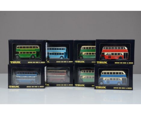 TRUX Australian 1:76 Scale Double Decker Buses,  a boxed group of Leyland Titans, TX5C Route 360 Cardiff, TX3C Route 62, TX5D