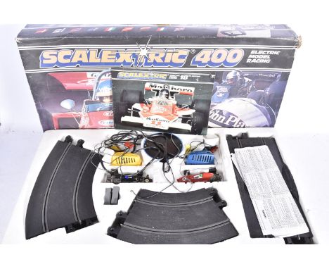 Scalextric 400 Set and various large scale Car kits and Radio Control Cars, 400 Set comprising JPS and March-Ford (both lack 