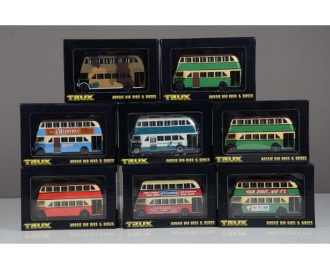 TRUX Australian 1:76 Scale Double Decker Buses,  a boxed group comprises AEC Regent III TX6D Route 380 North Bondi, TX6E Rout