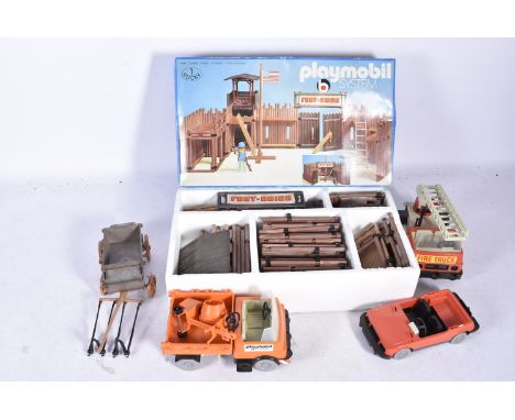 Playmobil Wild West Fort and Lumber team and other Accessories and collection of Fisher Price Toys, 3420 Fort, in original bo