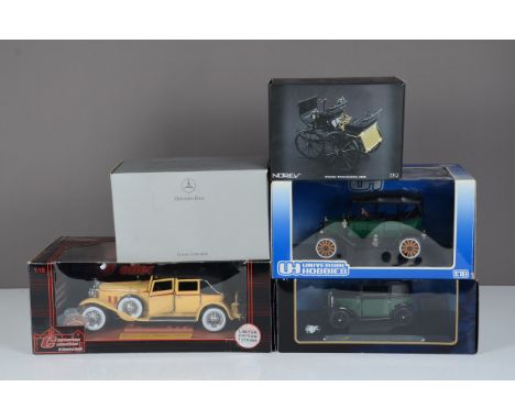 1:18 Scale Victorian and Later Vehicles, a boxed group comprises Norev Daimler Motorkutsche 1886, Johann Distler B6 604 0330 