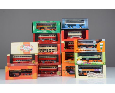 First Bus and Cars Workshop Far Eastern Buses, a mainly cased collection  with card sleeves 1:76 scale, includes New World Fi