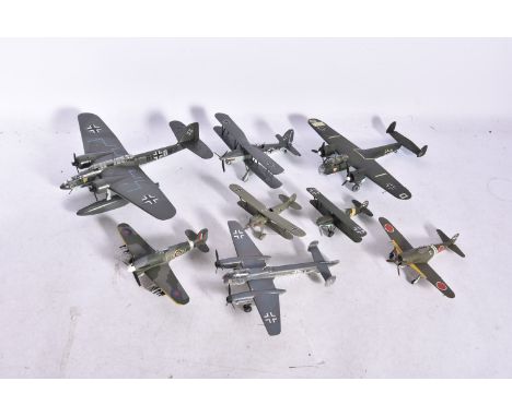 Collection of kitbuilt 1:72 scale German and Japanese WW11 Aircraft by various makers, including Fighters, Bombers and Flying