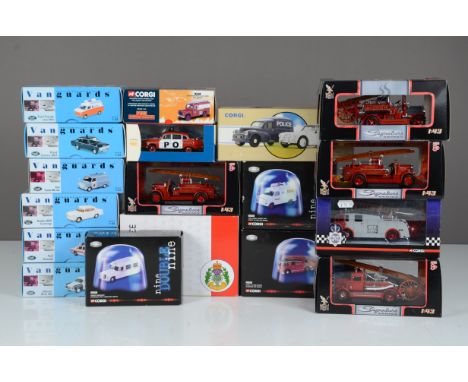 Modern Diecast Emergency Vehicles,  a boxed/cased collection of vintage and modern vehicles includes Signature Series fire en