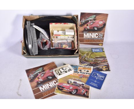 Tri-ang Minic Motorway Cars Track Catalogues and Accessories,  white Aston Martin No 5 and white Chevrolet Corvette Stingray,