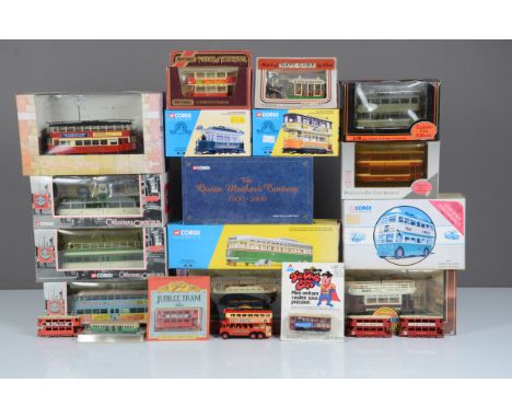 Modern Diecast Trams and Trolley Buses, mainly boxed comprises Corgi Original Omnibus  Blackpool Trams (3), Tramlines Feltham