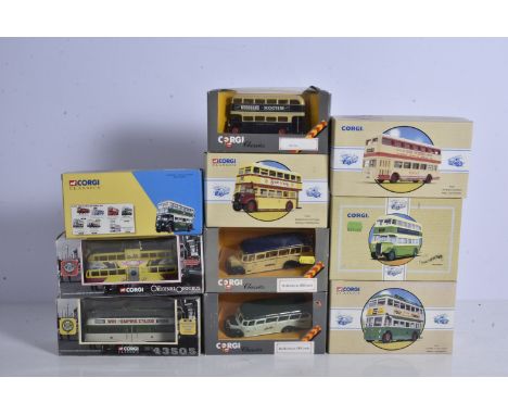 Modern Diecast Buses Coaches and Trams, a boxed/cased collection of vintage double and single decker vehicles, comprises EFE 