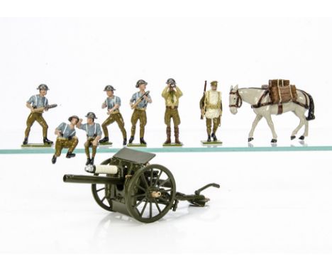 Toy Army Workshop WW1 sets comprising BS100 18pdr Field Gun with 6 man crew in action, and BS41 Mule Carrying Radio with hand