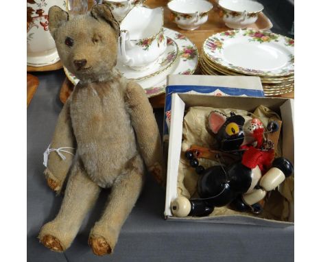 Vintage Pelham Puppet of a cat in original box, together with a vintage teddy bear with moveable limbs. (2)&nbsp; &nbsp;(B.P.